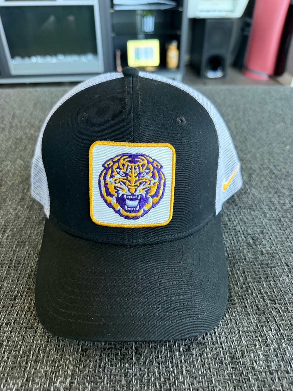 LSU Nike Black & White Trucker Hat with Purple and Gold Tiger Patch